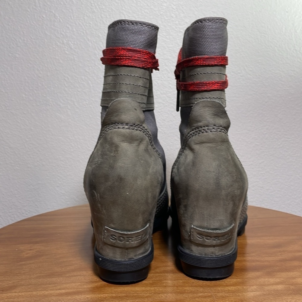 Sorel Lexie Wedge Boots Quarry Red Laces Lug Sole size 10 - Picture 5 of 14